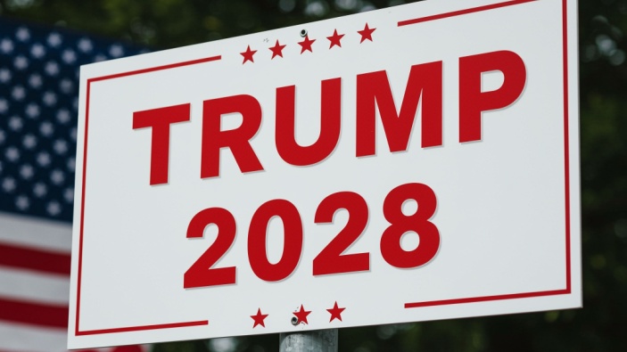 Gadget Trump 2028 in mostra alla Casa Bianca