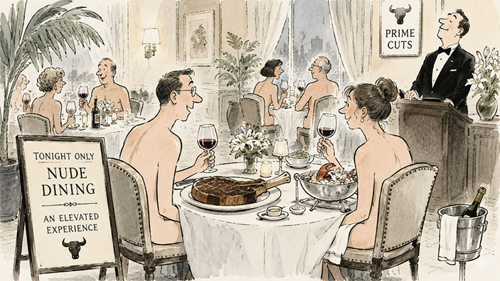 Restaurante de carnes ofrece veladas al desnudo